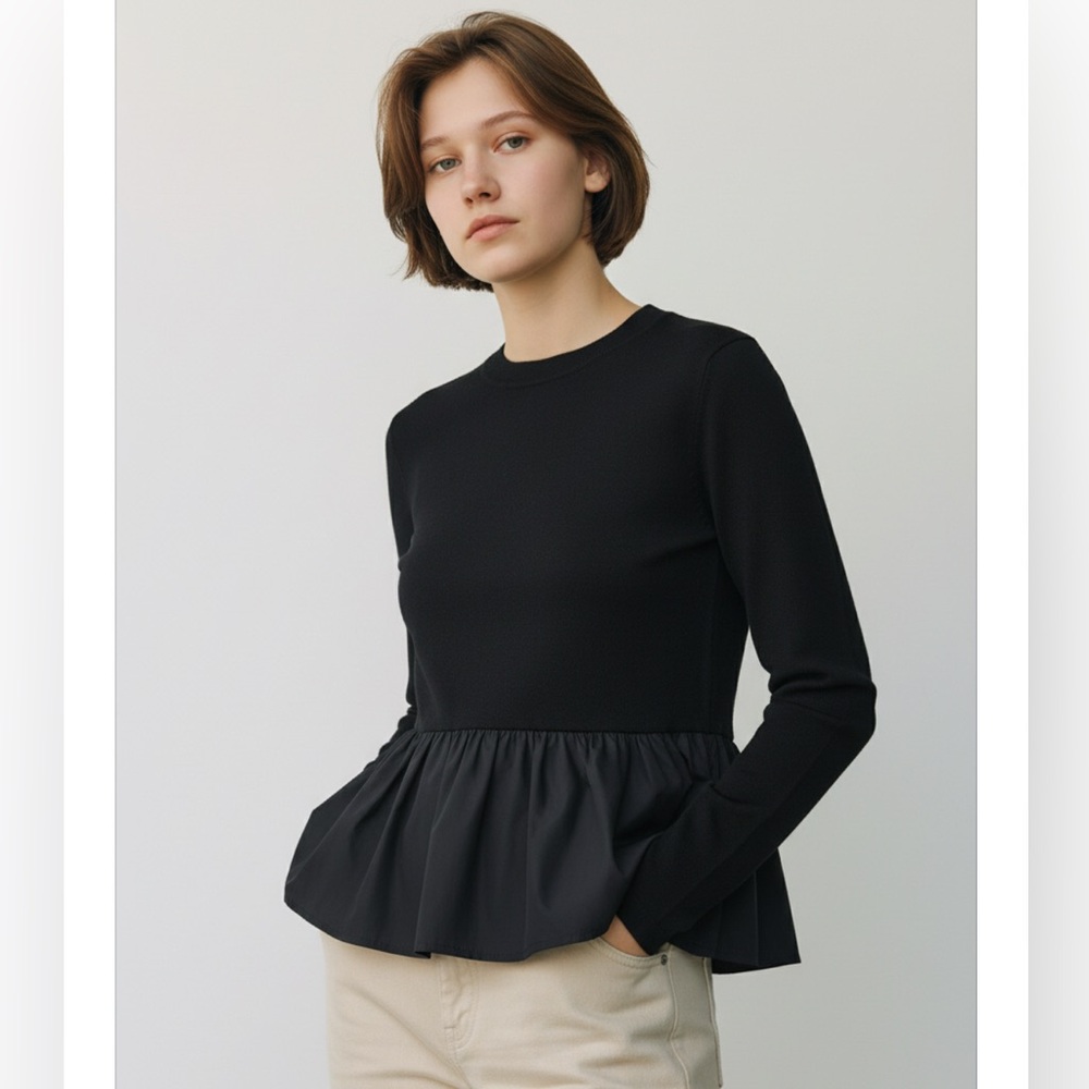 COS Ruffle edged Minimalist Sweater in wool/silk blend